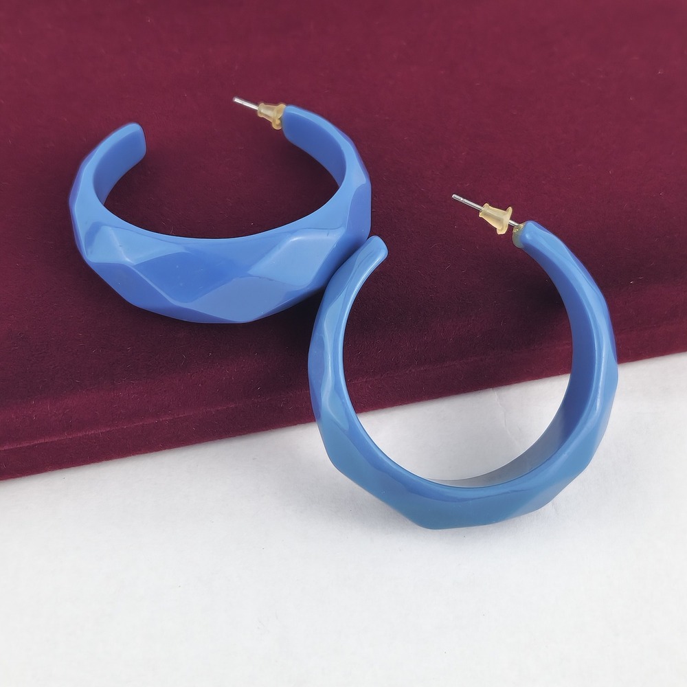 Vintage Periwinkle Blue Faceted Acrylic Semi Hoop Statement Earrings